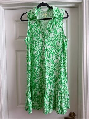 Lilly Pulitzer Sleeveless Green & White Floral Shift Dress